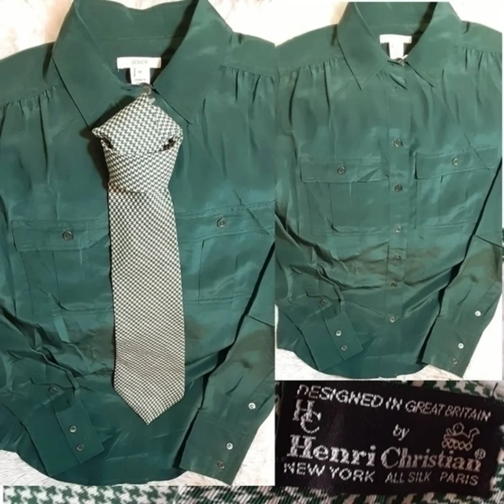 J. Crew Silk Safari Shirt & Houndstooth Silk Tie